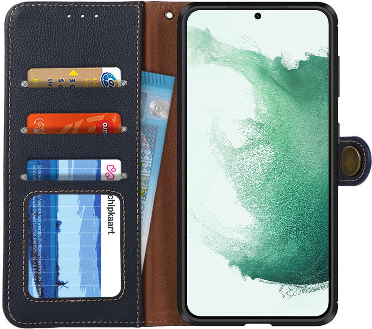 KHAZNEH Samsung Galaxy S22 Plus Hoesje RFID Book Case Echt Leer Blauw