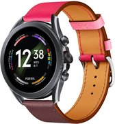 Lederen smartwatch bandje - geschikt voor Fossil Gen 6 44mm / Gen 5e 44mm / Gen 5 - knalroze/roodbruin