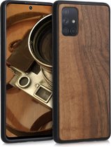 kwmobile telefoonhoesje voor Samsung Galaxy A71 - Hoesje met bumper in donkerbruin - Back cover - walnoothout