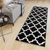 Tapiso Maroko Tapijt Loper Zwart Wit Marokkaanse Trellis Woonkamer Slaapkamer Hal Maat - 120x500