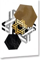 Akoestische panelen - Geluidsisolatie - Akoestische wandpanelen - Akoestisch schilderij AcousticBudget® - paneel met geometrische gouden elementen - design 118 - 70x50 - Wanddecora