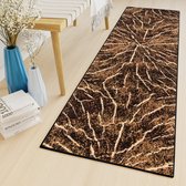 Tapiso Luxury Tapijtloper Bruin Modern Abstract Gang Woonkamer Vloerkleed Maat- 80x1200