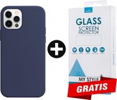 Siliconen Backcover Hoesje iPhone 12 Pro Blauw - Gratis Screen Protector - Telefoonhoesje - Smartphonehoesje