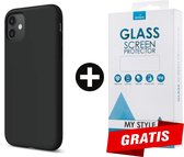 Siliconen Backcover Hoesje iPhone 11 Zwart - Gratis Screen Protector - Telefoonhoesje - Smartphonehoesje