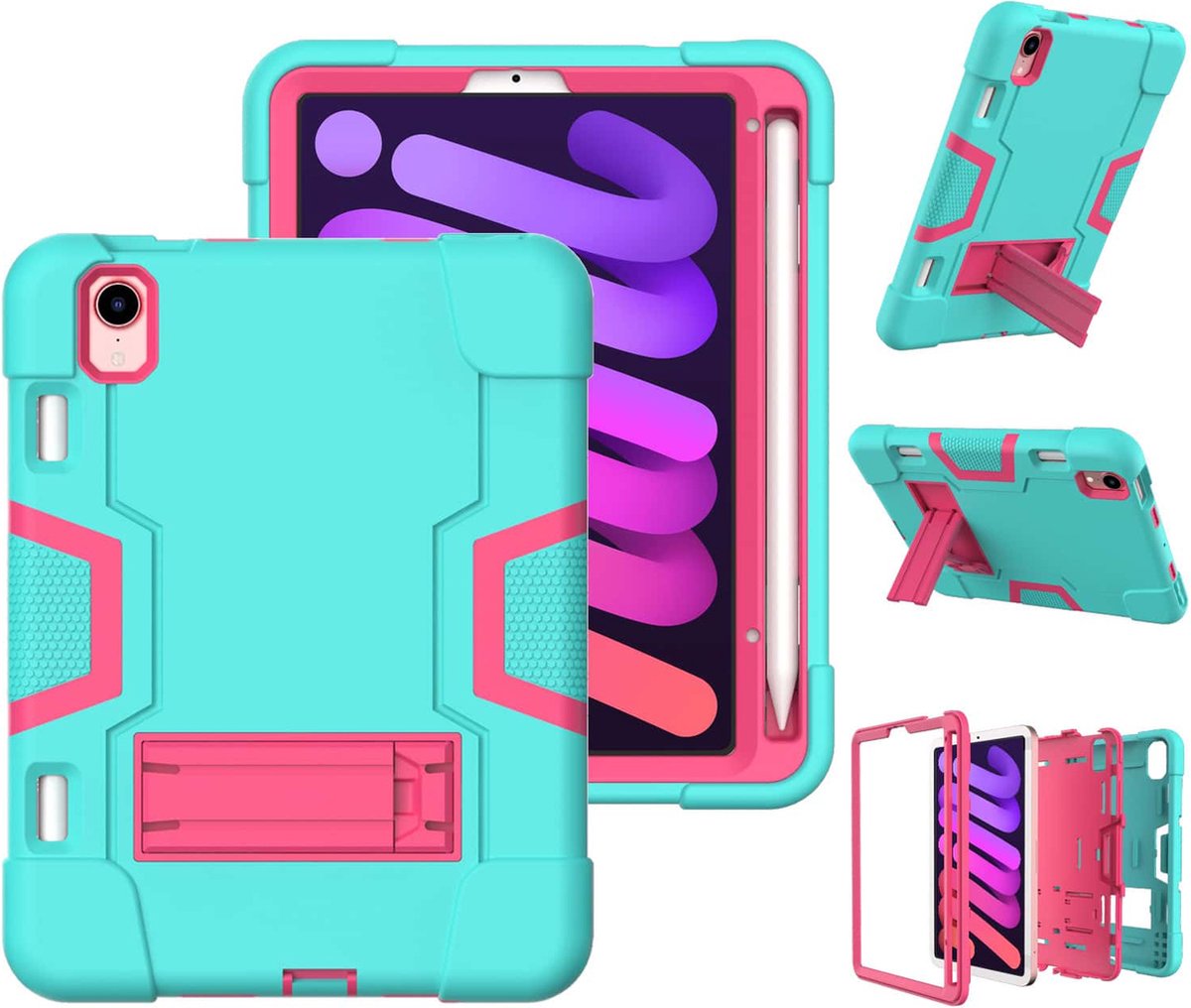 Geschikt Voor iPad Mini 6 Hoes - Fonu Mini 6 Cover - Mini 6 Case - Hoesje Mini 6 - 8.3 Inch - 2021 - Shockproof Case Cover - Met Standaard - Schokbestendig - Aqua