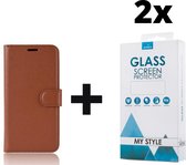 Kunstleer Bookcase Hoesje Met Pasjeshouder Huawei P Smart 2019 Bruin - 2x Gratis Screen Protector - Telefoonhoesje - Smartphonehoesje