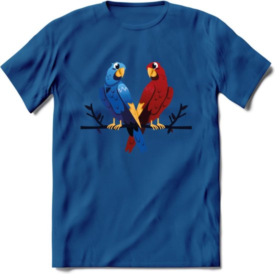 Lovebirds - Valentijn T-Shirt | Grappig Valentijnsdag Cadeautje voor Hem en Haar | Dames - Heren - Unisex | Kleding Cadeau | - Donker Blauw - S