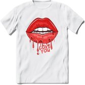Love You Lips - Valentijn T-Shirt | Grappig Valentijnsdag Cadeautje voor Hem en Haar | Dames - Heren - Unisex | Kleding Cadeau | - Wit - S