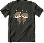 Love Otters - Valentijn T-Shirt | Grappig Valentijnsdag Cadeautje voor Hem en Haar | Dames - Heren - Unisex | Kleding Cadeau | - Donker Grijs - XXL