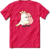Lovebirds - Valentijn T-Shirt | Grappig Valentijnsdag Cadeautje voor Hem en Haar | Dames - Heren - Unisex | Kleding Cadeau | - Roze - S