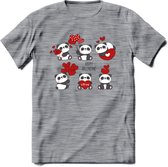 Liefdes Panda's - Valentijn T-Shirt | Grappig Valentijnsdag Cadeautje voor Hem en Haar | Dames - Heren - Unisex | Kleding Cadeau | - Donker Grijs - Gemaleerd - M