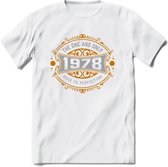 1978 The One And Only T-Shirt | Goud - Zilver | Grappig Verjaardag  En  Feest Cadeau | Dames - Heren | - Wit - L