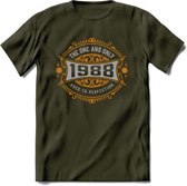 1988 The One And Only T-Shirt | Goud - Zilver | Grappig Verjaardag  En  Feest Cadeau | Dames - Heren | - Leger Groen - XL