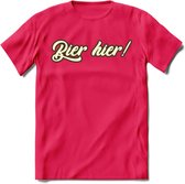 Bier Hier! T-Shirt | Bier Kleding | Feest | Drank | Grappig Verjaardag Cadeau | - Roze - M