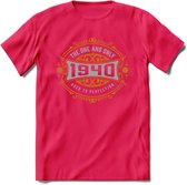 1940 The One And Only T-Shirt | Goud - Zilver | Grappig Verjaardag  En  Feest Cadeau | Dames - Heren | - Roze - M