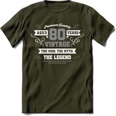 80 Jaar Legend T-Shirt | Zilver - Wit | Grappig Verjaardag en Feest Cadeau | Dames - Heren - Unisex | Kleding Kado | - Leger Groen - XXL