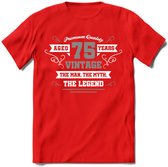 75 Jaar Legend T-Shirt | Zilver - Wit | Grappig Verjaardag en Feest Cadeau | Dames - Heren - Unisex | Kleding Kado | - Rood - XL
