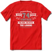 74 Jaar Legend T-Shirt | Zilver - Wit | Grappig Verjaardag en Feest Cadeau | Dames - Heren - Unisex | Kleding Kado | - Rood - XXL