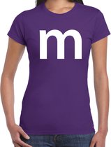 Letter M verkleed/ carnaval t-shirt paars voor dames - M en M carnavalskleding / feest shirt kleding / kostuum S