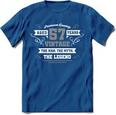 57 Jaar Legend T-Shirt | Zilver - Wit | Grappig Verjaardag en Feest Cadeau | Dames - Heren - Unisex | Kleding Kado | - Donker Blauw - XL