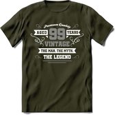 99 Jaar Legend T-Shirt | Zilver - Wit | Grappig Verjaardag en Feest Cadeau | Dames - Heren - Unisex | Kleding Kado | - Leger Groen - L