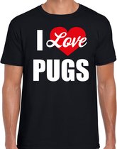 I love Pugs honden t-shirt zwart - heren - Pugs liefhebber cadeau shirt L