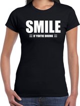Smile if you are drunk / Lach als je dronken bent fun fun t-shirt - zwart - dames - Feest outfit / kleding / shirt 2XL