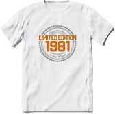 1981 Limited Edition Ring T-Shirt | Zilver - Goud | Grappig Verjaardag en Feest Cadeau Shirt | Dames - Heren - Unisex | Tshirt Kleding Kado | - Wit - M