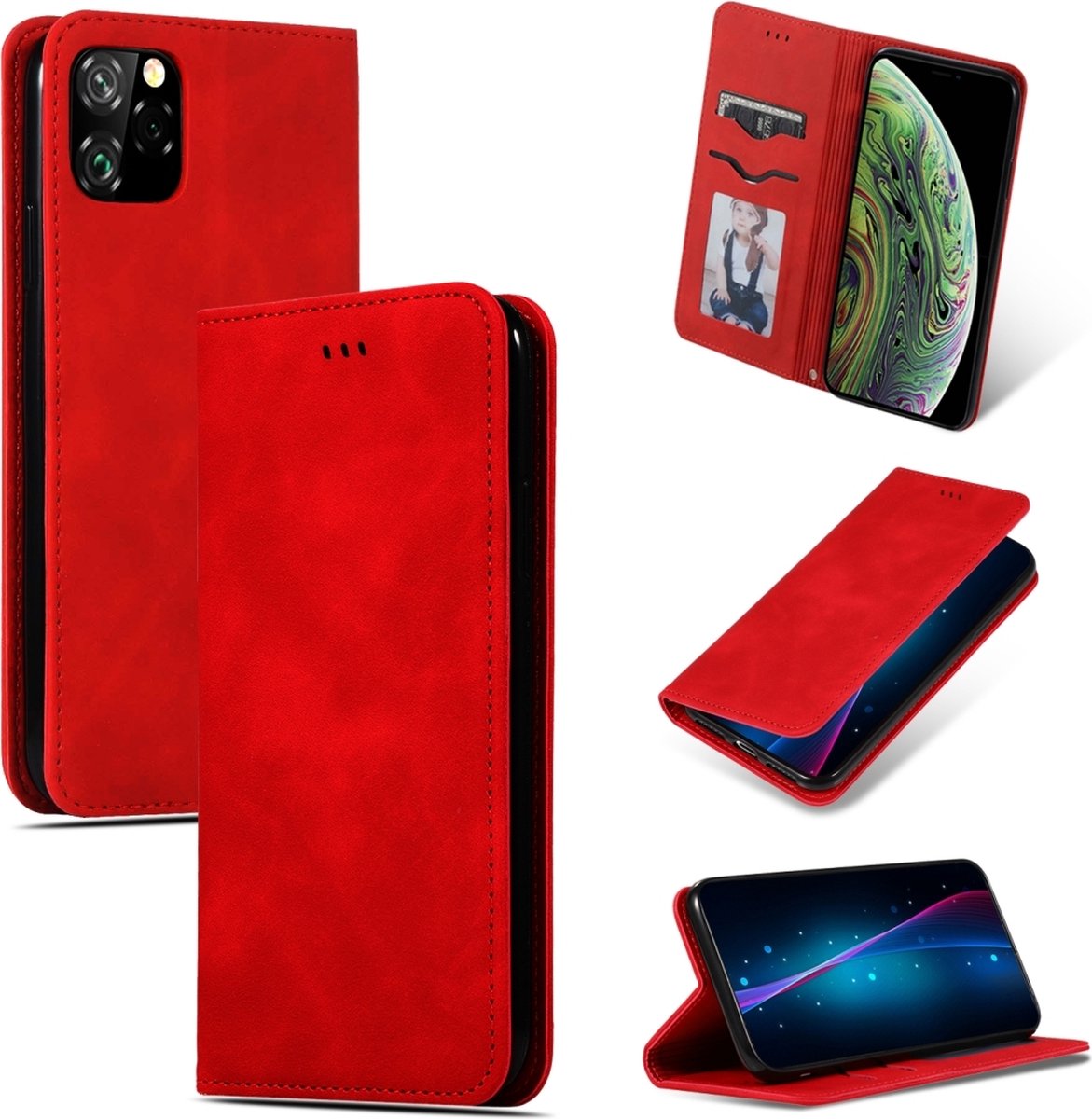 Mobigear Telefoonhoesje geschikt voor Apple iPhone 11 Pro Hoesje | Mobigear Retro Slim Bookcase | Pasjeshouder voor 2 Pasjes | Telefoonhoesje voor Pinpas / OV Kaart / Rijbewijs - Rood