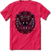 Beer - Dieren Mandala T-Shirt | Paars | Grappig Verjaardag Zentangle Dierenkop Cadeau Shirt | Dames - Heren - Unisex | Wildlife Tshirt Kleding Kado | - Roze - S