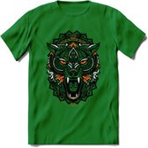 Wolf - Dieren Mandala T-Shirt | Oranje | Grappig Verjaardag Zentangle Dierenkop Cadeau Shirt | Dames - Heren - Unisex | Wildlife Tshirt Kleding Kado | - Donker Groen - XL