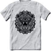 Beer - Dieren Mandala T-Shirt | Grijs | Grappig Verjaardag Zentangle Dierenkop Cadeau Shirt | Dames - Heren - Unisex | Wildlife Tshirt Kleding Kado | - Licht Grijs - Gemaleerd - XX