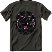 Beer - Dieren Mandala T-Shirt | Roze | Grappig Verjaardag Zentangle Dierenkop Cadeau Shirt | Dames - Heren - Unisex | Wildlife Tshirt Kleding Kado | - Donker Grijs - XXL