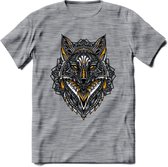 Vos - Dieren Mandala T-Shirt | Geel | Grappig Verjaardag Zentangle Dierenkop Cadeau Shirt | Dames - Heren - Unisex | Wildlife Tshirt Kleding Kado | - Donker Grijs - Gemaleerd - 3XL