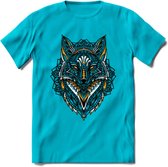 Vos - Dieren Mandala T-Shirt | Geel | Grappig Verjaardag Zentangle Dierenkop Cadeau Shirt | Dames - Heren - Unisex | Wildlife Tshirt Kleding Kado | - Blauw - 3XL