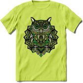 Uil - Dieren Mandala T-Shirt | Groen | Grappig Verjaardag Zentangle Dierenkop Cadeau Shirt | Dames - Heren - Unisex | Wildlife Tshirt Kleding Kado | - Groen - L