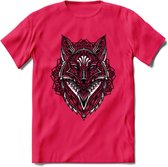 Vos - Dieren Mandala T-Shirt | Grijs | Grappig Verjaardag Zentangle Dierenkop Cadeau Shirt | Dames - Heren - Unisex | Wildlife Tshirt Kleding Kado | - Roze - S