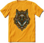 Vos - Dieren Mandala T-Shirt | Lichtblauw | Grappig Verjaardag Zentangle Dierenkop Cadeau Shirt | Dames - Heren - Unisex | Wildlife Tshirt Kleding Kado | - Geel - M