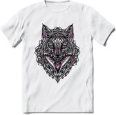 Vos - Dieren Mandala T-Shirt | Roze | Grappig Verjaardag Zentangle Dierenkop Cadeau Shirt | Dames - Heren - Unisex | Wildlife Tshirt Kleding Kado | - Wit - L