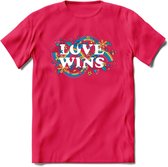 Love Wins | Pride T-Shirt | Grappig LHBTIQ+ / LGBTQ / Gay / Homo / Lesbi Cadeau Shirt | Dames - Heren - Unisex | Tshirt Kleding Kado | - Roze - L