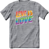 Love Is Love | Pride T-Shirt | Grappig LHBTIQ+ / LGBTQ / Gay / Homo / Lesbi Cadeau Shirt | Dames - Heren - Unisex | Tshirt Kleding Kado | - Donker Grijs - Gemaleerd - XL