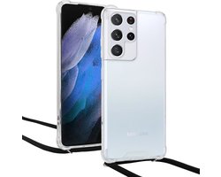 ShieldCase Hoesje geschikt voor Samsung Galaxy S22 ultra shock hoesje met koord - Hoesje met telefoonkoord - Zwart koord - Transparant