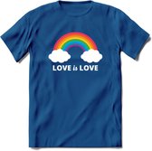 Love Is Love | Pride T-Shirt | Grappig LHBTIQ+ / LGBTQ / Gay / Homo / Lesbi Cadeau Shirt | Dames - Heren - Unisex | Tshirt Kleding Kado | - Donker Blauw - S