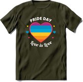 Love Is Love | Pride T-Shirt | Grappig LHBTIQ+ / LGBTQ / Gay / Homo / Lesbi Cadeau Shirt | Dames - Heren - Unisex | Tshirt Kleding Kado | - Leger Groen - S