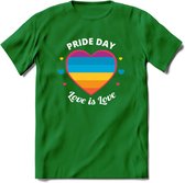 Love Is Love | Pride T-Shirt | Grappig LHBTIQ+ / LGBTQ / Gay / Homo / Lesbi Cadeau Shirt | Dames - Heren - Unisex | Tshirt Kleding Kado | - Donker Groen - XL