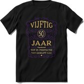 50 Jaar Legendarisch Gerijpt T-Shirt | Paars - Ivoor | Grappig Verjaardag en Feest Cadeau Shirt | Dames - Heren - Unisex | Tshirt Kleding Kado | - Zwart - S