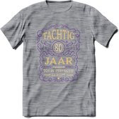 80 Jaar Legendarisch Gerijpt T-Shirt | Paars - Ivoor | Grappig Verjaardag en Feest Cadeau Shirt | Dames - Heren - Unisex | Tshirt Kleding Kado | - Donker Grijs - Gemaleerd - XL