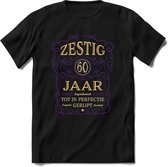 60 Jaar Legendarisch Gerijpt T-Shirt | Paars - Ivoor | Grappig Verjaardag en Feest Cadeau Shirt | Dames - Heren - Unisex | Tshirt Kleding Kado | - Zwart - L