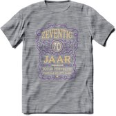 70 Jaar Legendarisch Gerijpt T-Shirt | Paars - Ivoor | Grappig Verjaardag en Feest Cadeau Shirt | Dames - Heren - Unisex | Tshirt Kleding Kado | - Donker Grijs - Gemaleerd - XXL