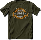 Premium Since 1949 T-Shirt | Zilver - Goud | Grappig Verjaardag en Feest Cadeau Shirt | Dames - Heren - Unisex | Tshirt Kleding Kado | - Leger Groen - XXL
